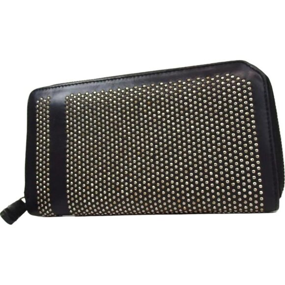 837160AM (G2) Jimmy Choo Wallet Long Studded Zip Around Black Leather - Picture 1 of 13